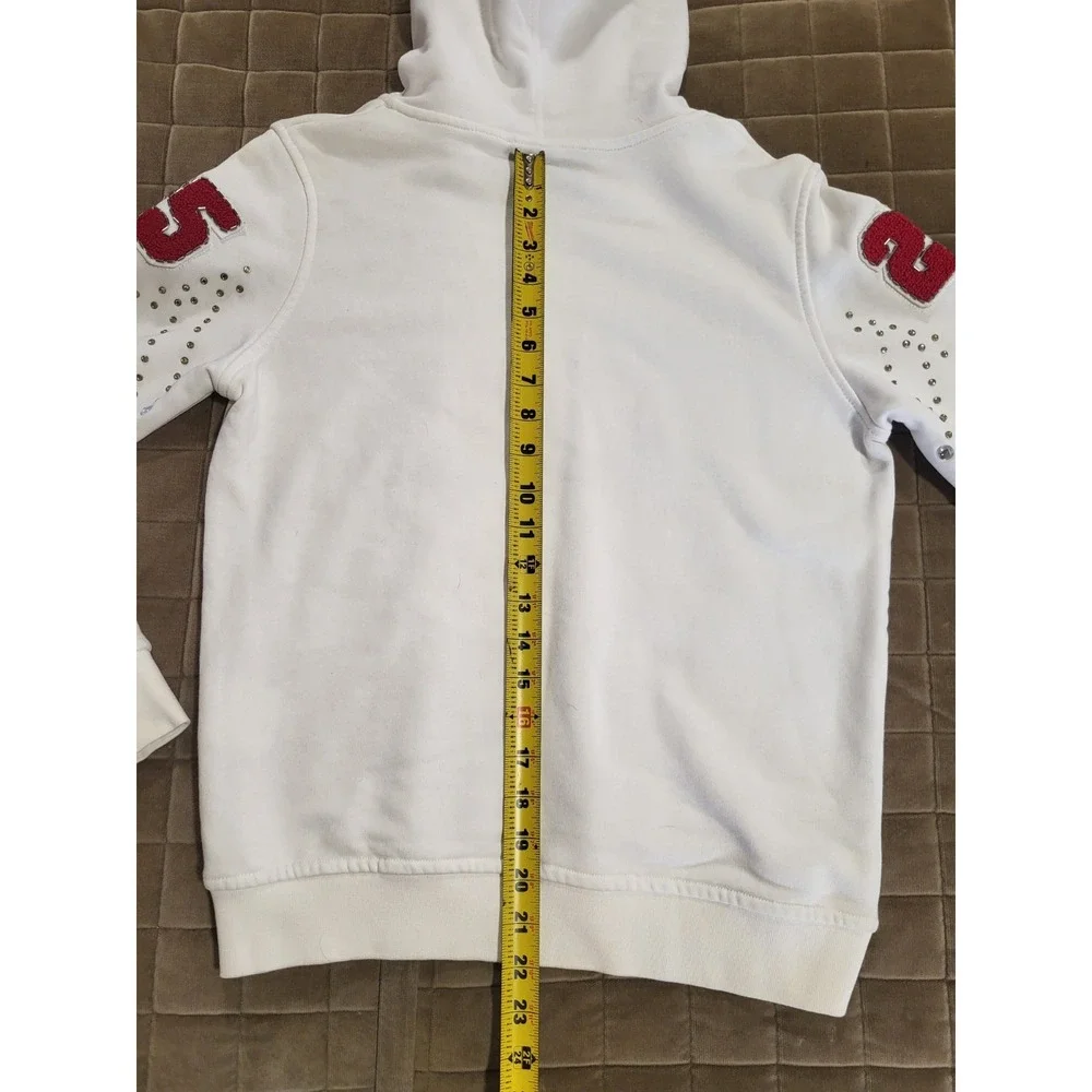 Gucci Distressed Logo Print Hoodie Ivory Size Medium W/Rhinestone Diamonds